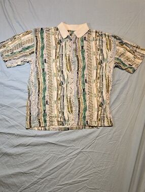 Tundra Canada Coogi Style Abstract Multi Color Polo Shirt Vintage Y2K